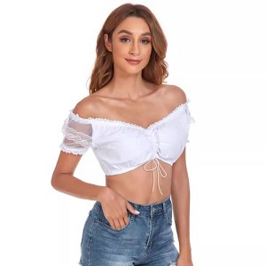 Clearlove Women's Cropped Tie-Front Shirt Casual Short Sleeve Wrap Blouse with Adjustable Lace up Lightweight Summer Top - 1 of 4