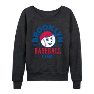 Women's - Instant Message - Brooklyn Baseball Club Lightweight French Terry Wide Neck Long Sleeve Graphic Shirt - 1 of 4