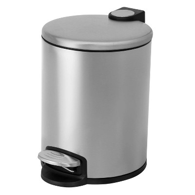 LunaLulinlk 1.3 gal, Round Soft Close Premium Pedal Waste Bin Step On Trash Can, Brushed Stainless Steel