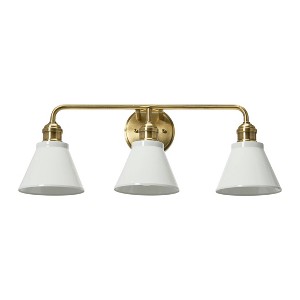 Robert Stevenson Lighting Josie Metal 3-Light Vanity Light with Shades White and Antique Brass: ETL Listed, Glass Shades, Steel Body - 1 of 4