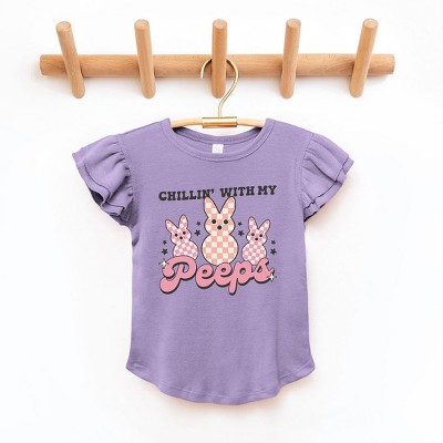 The Juniper Shop Chillin With My Peeps Checkered Toddler Flutter Sleeve Tee