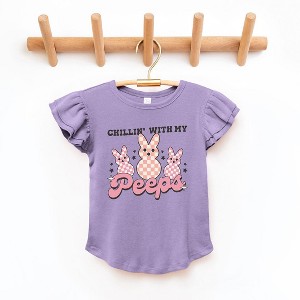 The Juniper Shop Chillin With My Peeps Checkered Toddler Flutter Sleeve Tee - 1 of 2