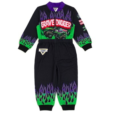 Monster Jam Grave Digger Toddler Boys French Terry Racing Zip Up Coverall Black / Purple 5T