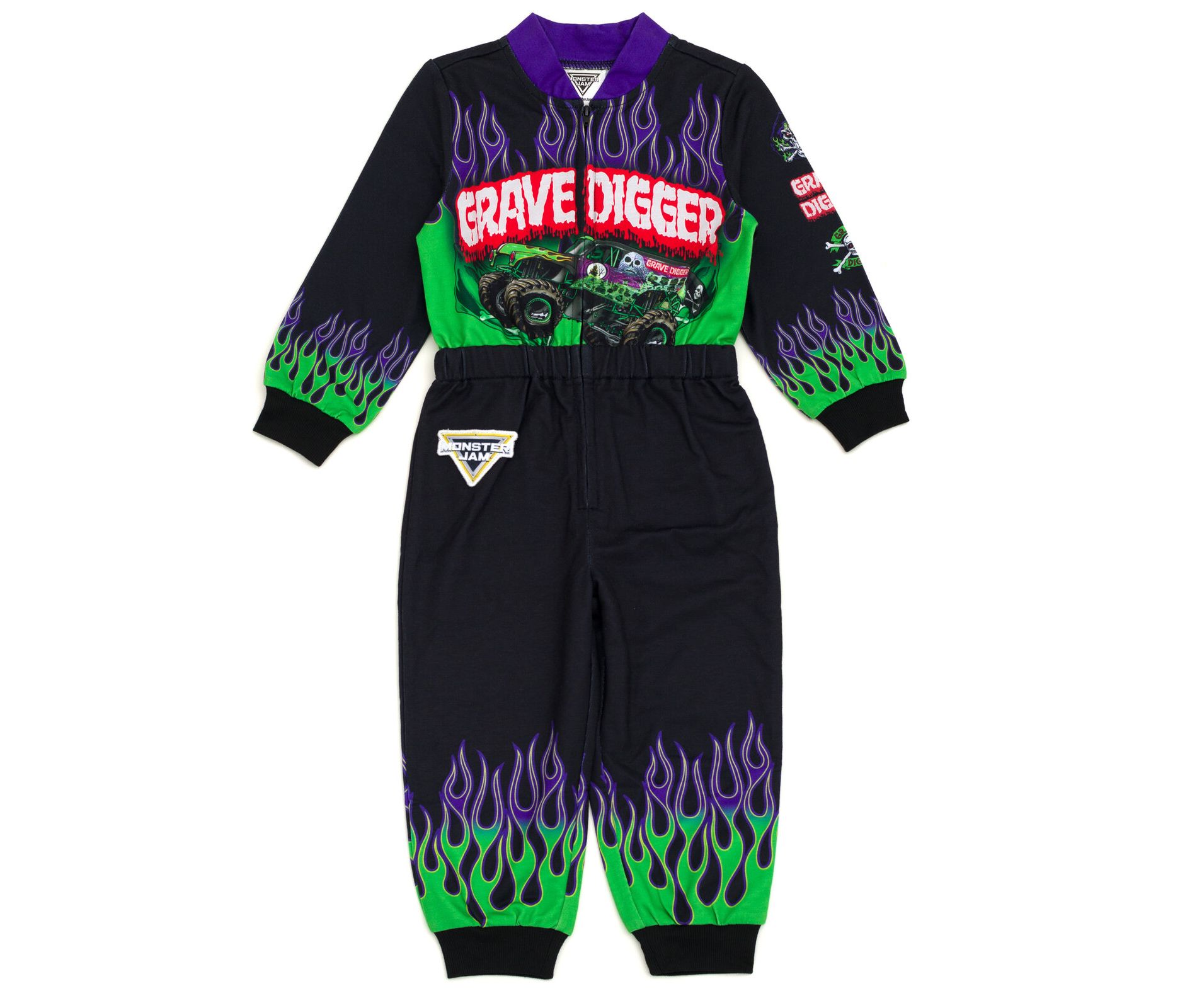 Monster Jam Grave Digger French Terry Racing Zip Up Coverall Infant to Big Kid
