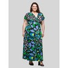 24seven Comfort Apparel Plus Size Blue Butterfly Print V Neck Empire Waist Cap Sleeve Maxi Dress - 2 of 4