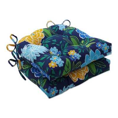 2pk Outdoor/Indoor Reversible Chair Pad Set Spring Bling Blue - Pillow Perfect