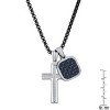 Steeltime Men's two tone black ip and stainless steel spinning Lords prayer cross and square dog tag pendant. Color Options: Red, Blue, Green, Brown - 3 of 4