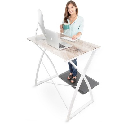 Joy Glass Standing Desk – 43” Modern Multifunctional Stand-Up Table – Wood Print – Stand Steady