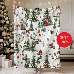 Christmas Village Flannel Blanket,Nostalgic Snowy Winter Trees Christmas Gift. - 1 of 4