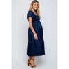 PinkBlush Navy Satin Flutter Sleeve Maternity Midi Dress - 3 of 4