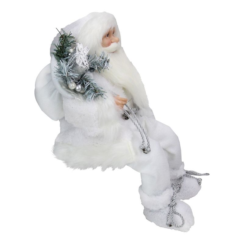 Northlight 16" White Frost Sitting Santa Claus Christmas Figure with Lantern, 3 of 5