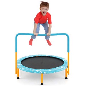 Costway 36'' Kids Trampoline Rebounder W/Full Covered Handrail & Pad Indoor Outdoor Pink/Blue/Light Blue - 1 of 4