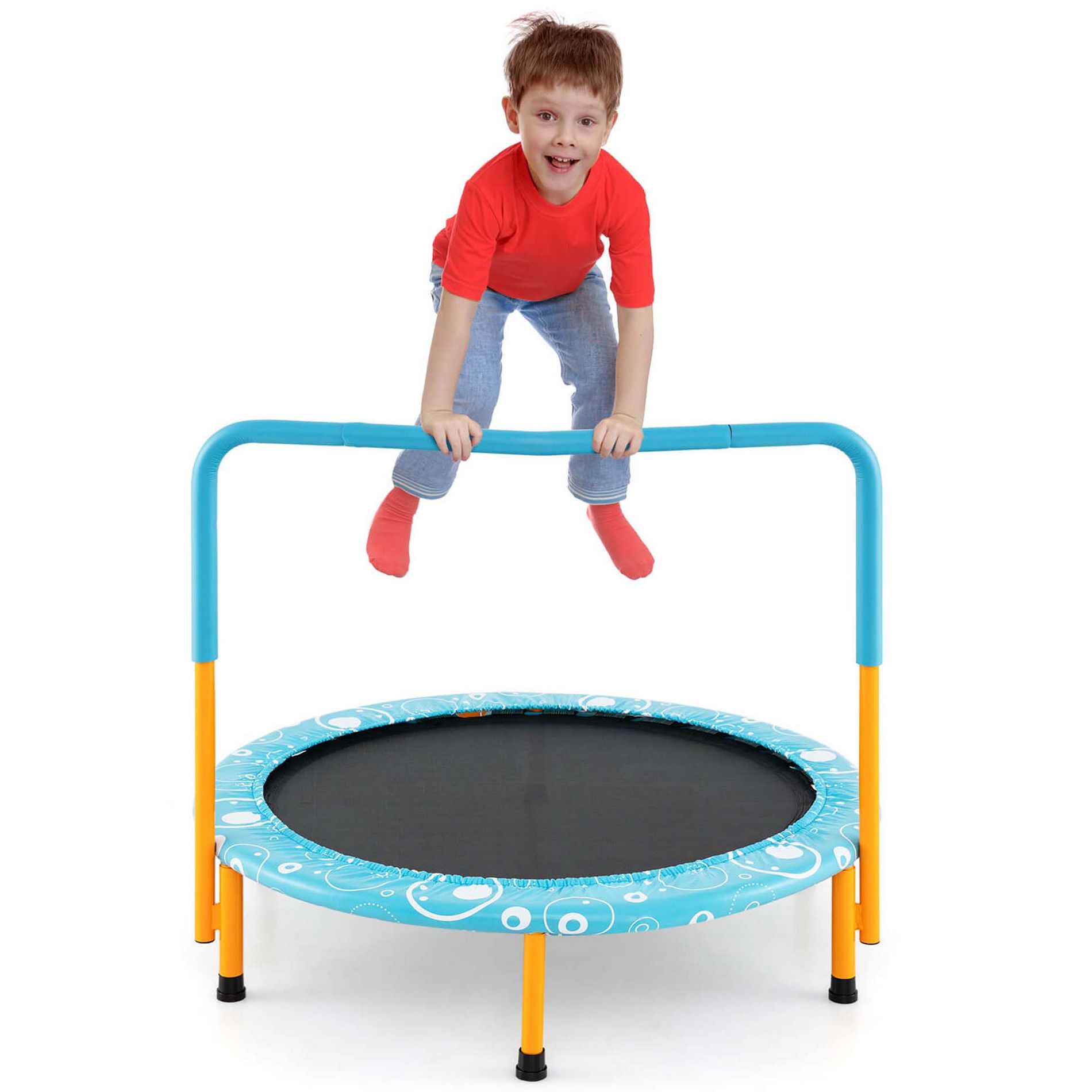 Costway 36" Kids Trampoline Rebounder with Full Covered Handrail & Pad Indoor Outdoor Light Blue