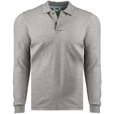 Marquis Men's Heather Grey Slim Fit Long Sleeve Jersey Polo Shirt, Size ...