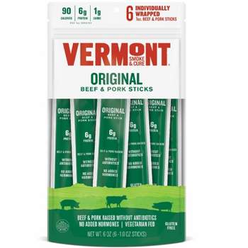 Snack Sticks by Vermont Smoke & Cure – Original Flavor – Beef & Pork – Healthy Meat Protein – 1oz Jerky Sticks  6ct Pouch