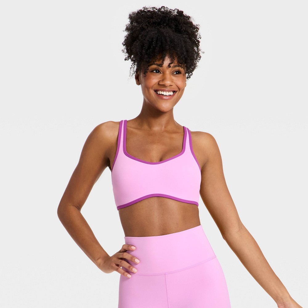 Women's Everyday Soft Light Support Retro Contrast Hem Sports Bra - All In Motion™ Light Violet S