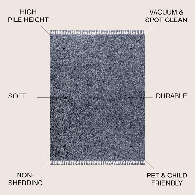 Denim Blue Rectangular Shag Area Rug with Tassels