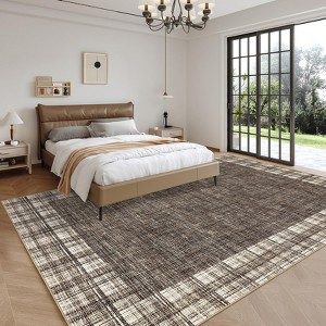 Plaid Print  Powder Blue Area Rug,  Machine Washable Rug, Non-Slip Low Pile Carpet for Living Room, Bedroom, Dining Room, Home Office - 1 of 4