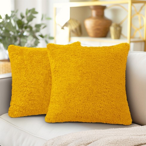 Pavilia Set Of 2 Fluffy Throw Pillow Covers, Decorative Faux Shearling Fur  Square Cushion Accent For Bed Sofa Couch, Yellow/18 X 18 : Target