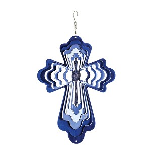 Dicksons WS-5 Cut Out Cross Shaped Ombre Blue 15 x 8 Stainless Steel Outdoor Porch Deck Balcony Wind Spinner with Hanger - 1 of 2