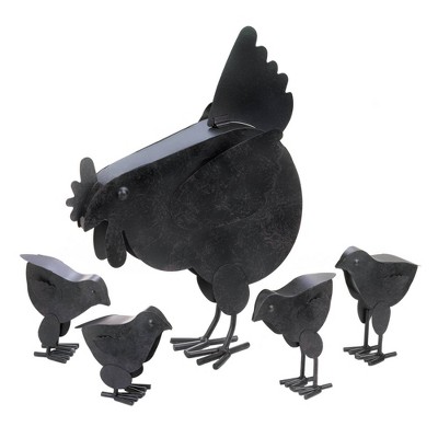 11.25" Metal Hen with Chicks Sculpture Black - Zingz & Thingz