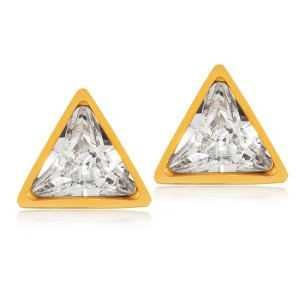 ELYA Women's Polished Trillion-Cut Cubic Zirconia Stud Steel Earrings - 1 of 3