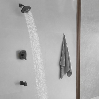 Matte Black Square Rainfall Shower Faucet Set with Tub Spout