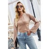 Womens Long Sleeve Hollow Out Crop Top T-Shirt Cropped Criss Cross Neck Waist-Cinching Sexy - 3 of 4