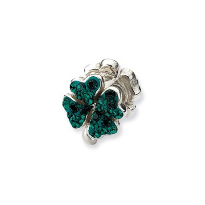 Black Bow Jewelry Sterling Silver Clover Bead Charm with Green Crystals, 10x12mm