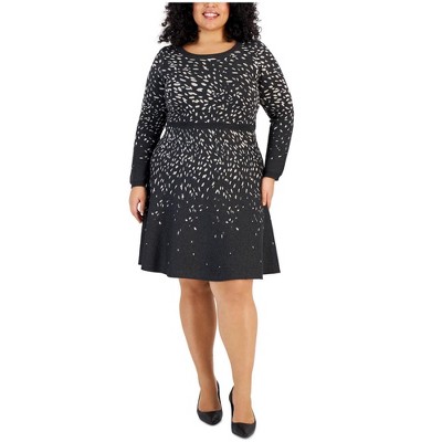 Taylor Womens Knit Pattern Sweater Dress