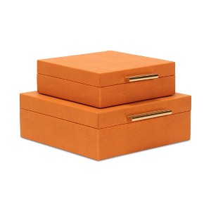 HomeRoots Set Of Two Orange Faux Shagreen Jewelry Boxes With Decorative Hardware - 1 of 4