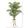 Nearly Natural 6.5-ft Golden Cane Artificial Palm Tree in White Planter with Stand - 2 of 4