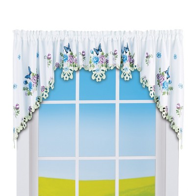 Blue and White Polyester Butterfly Window Swags with Cutout Border