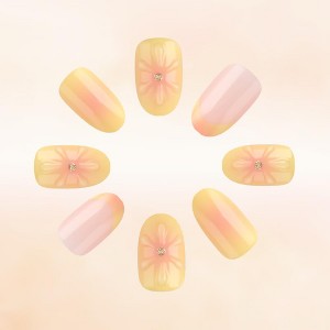 LOVELAY CREATIONS Yellow Flower French Tip Short-Medium Oval Press-On Nails - 1 of 4