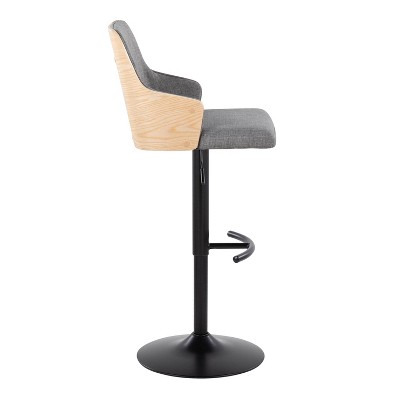 Stella Adjustable Swivel Barstools with Gray Fabric and Wood Back