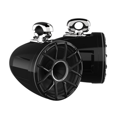 Wet Sounds REV 12 HD 12" Horn Loaded Compression Driver Tower Speakers with XZ Grills & Stainless MINI Swivel Clamps, 400 Watts RMS, Black, Pair