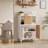 Wooden Storage Cabinet, Sideboard Buffet Cabinet with Sliding Doors & Adjustable Shelves, Bathroom Floor Standing Display Cabinets with 2 Doors - 2 of 4