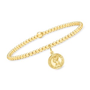 Pure Collection by Ross-Simons Italian 3mm 18kt Gold Vermeil Bead Stretch Bracelet With Replica Lira Coin Charm - 1 of 4