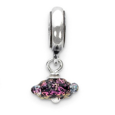 Black Bow Jewelry Dichroic Glass & Sterling Silver Textured Purple Dangle Bead Charm