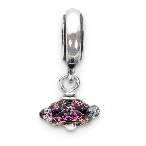 Black Bow Jewelry Dichroic Glass & Sterling Silver Textured Purple Dangle Bead Charm - 1 of 3