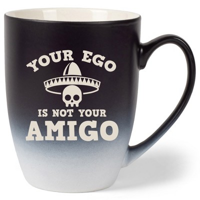 100 North Skull Sombrero 10 Ounce Black and White Two Toned Ombre, Comfortably Fits Your Hands, Ceramic Tea Coffee Cup Mug, Your Ego Is Not Your Amigo