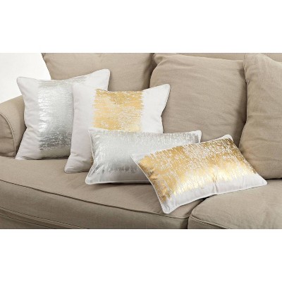 Gold Metallic Banded Design Rectangular Cotton Throw Pillow