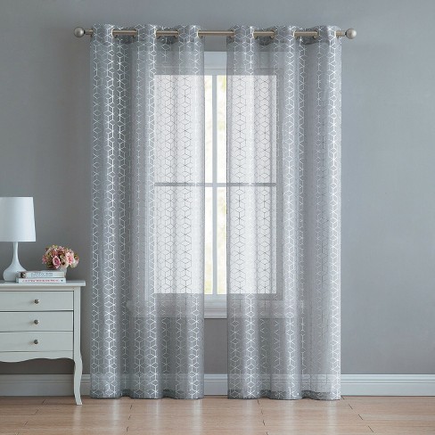 GoodGram 2 Pack: Metallic Geo Semi Sheer Grommet Window Curtain : Target