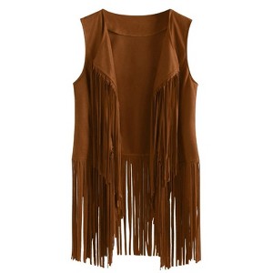 Women's Fringe Vest Lightweight Fringe Slim Fit Sleeveless Open Front Vest Top - 1 of 2