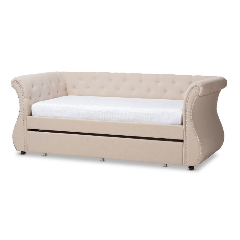Twin Cherine Classic and Contemporary Fabric Upholstered Daybed with Trundle Beige - Baxton Studio, 1 of 13