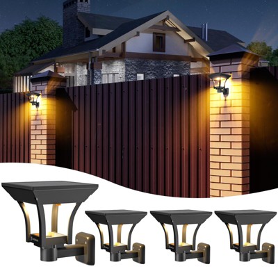 ROTTOGOON 22" Solar Outdoor 4 Lighting Modes IP65 Waterproof Dusk to Dawn LED Sconce Solar Landscape Lights Wall Mount Warm & Cold White 4-Pack