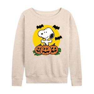 Women's - Peanuts - Snoopy Pumpkin Patch Lightweight French Terry Wide Neck Long Sleeve Shirt - 1 of 4