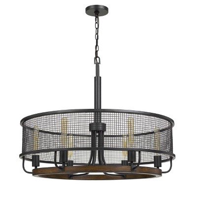 32.5" x 32.5" x 26" 6-Light Metal/Wood Aberdeen Mesh Chandelier Bronze - Cal Lighting