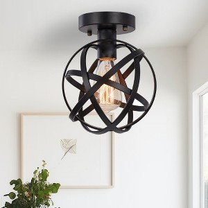 YANSUN Black Spherical Ceiling Light Fixture, Vintage Semi-Flush Mount Ceiling Light for Hallway Stairway Porch Bedroom Kitchen - 1 of 4