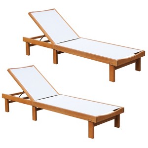 Costway 2PC Patio Lounge Chair Chaise Solid Wood Back Adjustable Recliner Deck Furniture - 1 of 4